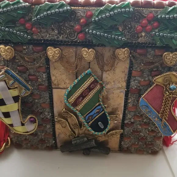 Mary Frances Red Velvet and Beaded Christmas Stockings Hard Shell Purse